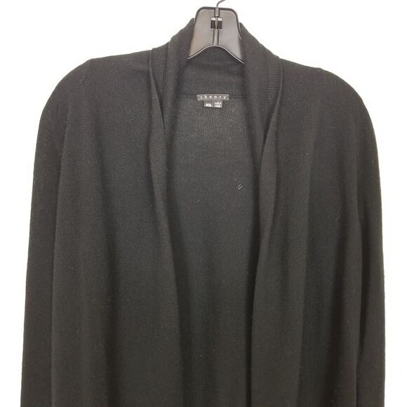 Theory Women 100% Cashmere Open Front Cardigan Sz M Black Sweater Soft Cozy - Picture 2 of 8